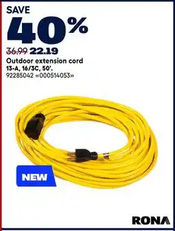 RONA Outdoor extension cord 13-A, 16/3C, 50' offer