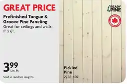 Home Hardware Prefinished tongue & groove pine paneling, pickled pine offer