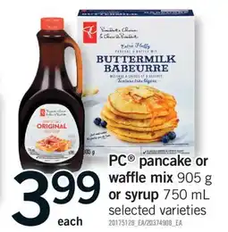Fortinos PC PANCAKE OR WAFFLE MIX 905 G OR SYRUP 750 ML offer
