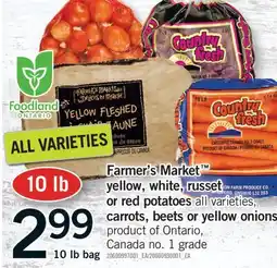 Fortinos FARMER'S MARKET YELLOW, WHITE, RUSSET OR RED POTATOES, CARROTS, BEETS OR YELLOW ONIONS, 10 LB BAG offer