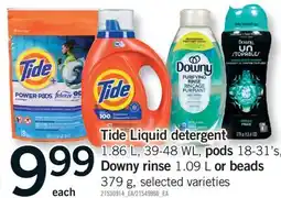 Fortinos TIDE LIQUID DETERGENT 1.86 L, 39-48 WL, PODS DOWNY RINSE 1.09 L OR BEADS 379 G offer