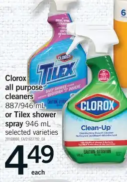Fortinos CLOROX ALL PURPOSE CLEANERS, 887/946 ML OR TILEX SHOWER SPRAY, 946 ML offer