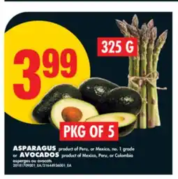 No Frills ASPARAGUS, 325 G OR AVOCADOS, PKG OF 5 offer
