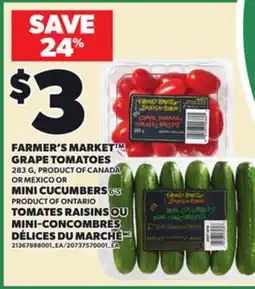 Independent Grocer FARMER'S MARKET GRAPE TOMATOES, 283 G, MINI CUCUMBERS 6'S offer