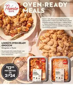 Longo's Longo's OVEN-READY GNOCCHI Bolognese or Rosée offer