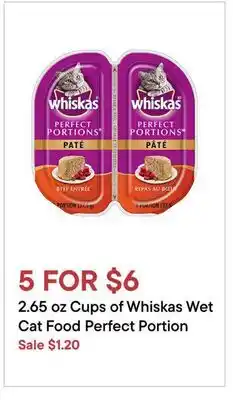 Petvalu 2.65 oz Cups of Whiskas Wet Cat Food Perfect Portion offer