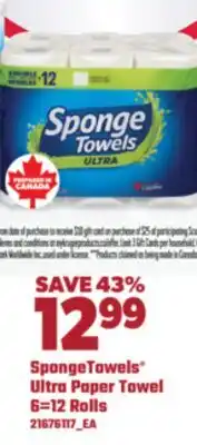 Real Canadian Superstore SPONGETOWELS ULTRA PAPER TOWEL, 6 =12 ROLLS offer