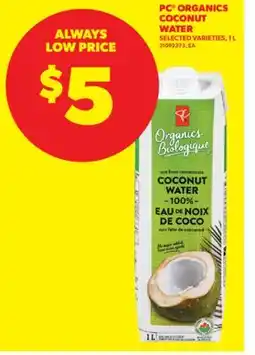 Real Canadian Superstore PC ORGANICS COCONUT WATER, 1 L offer