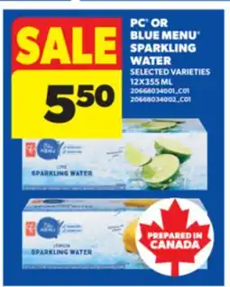 Real Canadian Superstore PC OR BLUE MENU SPARKLING WATER, 12X355 ML offer