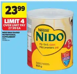 Real Canadian Superstore NIDO MILK BASED NUTRITIONAL SUPPLEMENT, 850 G offer