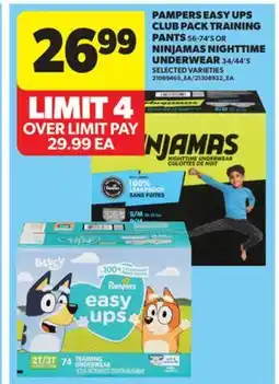 Real Canadian Superstore PAMPERS EASY UPS CLUB PACK TRAINING PANTS, 56-74' S OR NINJAMAS NIGHTTIME UNDERWEAR, 34/44' S offer