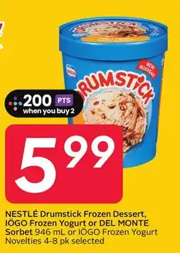Sobeys NESTLÉ Drumstick Frozen Dessert, IÖGO Frozen Yogurt or DEL MONTE Sorbet offer