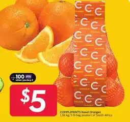 Sobeys COMPLIMENTS Navel Oranges 1.36 kg/3 lb bag product of South Africa offer
