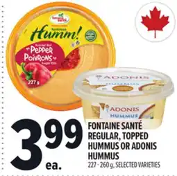 Metro FONTAINE SANTÉ REGULAR, TOPPED HUMMUS OR ADONIS HUMMUS offer