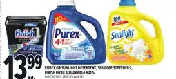 Metro PUREX OR SUNLIGHT DETERGENT, SNUGGLE SOFTENERS, FINISH OR GLAD GARBAGE BAGS offer