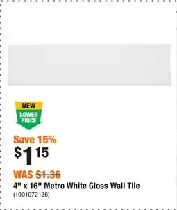 Home Depot 4 x 16 Metro White Gloss Wall Tile offer