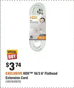 Home Depot EXCLUSIVE HDX 16/3 6' Flathead Extension Cord offer