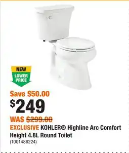 Home Depot EXCLUSIVE KOHLER Highline Arc Comfort Height 4.8L Round Toilet offer