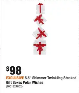 Home Depot EXCLUSIVE 5.5 Shimmer Twinkling Stacked Gift Boxes Polar Wishes offer
