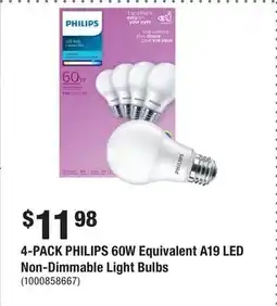 Home Depot 4-PACK PHILIPS 60W Equivalent A19 LED Non-Dimmable Light Bulbs offer