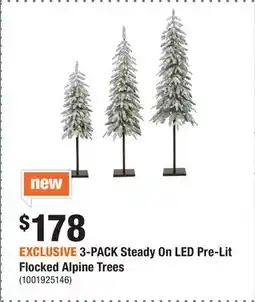 Home Depot EXCLUSIVE 3-PACK Steady On LED Pre-Lit Flocked Alpine Trees offer