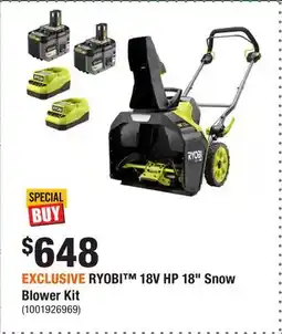 Home Depot EXCLUSIVE RYOBI 18V HP 18 Snow Blower Kit offer