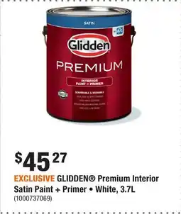 Home Depot EXCLUSIVE GLIDDEN Premium Interior Satin Paint + Primer β’ White, 3.7L offer