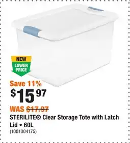 Home Depot STERILITE Clear Storage Tote with Latch Lid β’ 60L offer