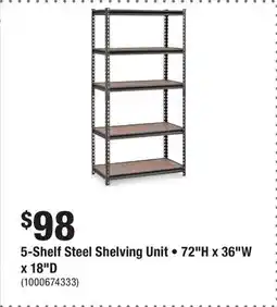Home Depot 5-Shelf Steel Shelving Unit • 72H x 36W x 18D offer