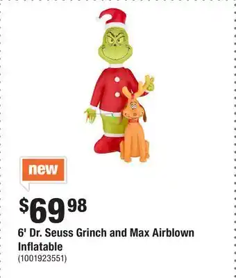 Home Depot 6' Dr. Seuss Grinch and Max Airblown Inflatable offer
