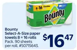 Walmart Bounty Select-A-Size paper towels 8 = 16 rolls offer