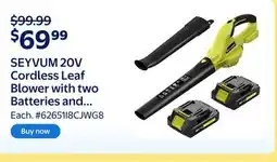 Walmart SEYVUM 20V Cordless Leaf Blower with two Batteries and Charger, 150MPH offer