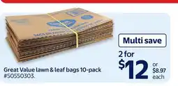 Walmart Great Value lawn & leaf bags 10-pack offer