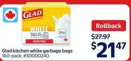 Walmart Glad kitchen white garbage bags offer