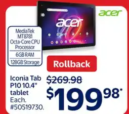 Walmart Iconia Tab P10 10.4 tablet offer