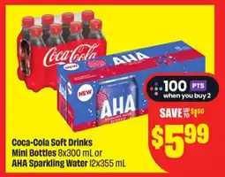Chalo FreshCo Coca-Cola Soft Drinks Mini Bottles 8x300 mL or AHA Sparkling Water 12x355 mL offer