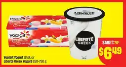 Chalo FreshCo Yoplait Yogurt 16 pk or Liberté Greek Yogurt 650-750 g offer