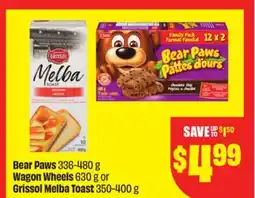 Chalo FreshCo Bear Paws 336-480 g Wagon Wheels 630 g or Grissol Melba Toast 350-400 g offer