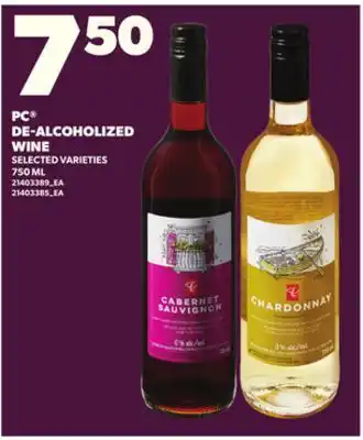 Loblaws PC DE-ALCOHOLIZED WINE, 750ML offer
