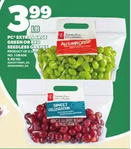 Loblaws PC EXTRA LARGE GREEN OR RED SEEDLESS GRAPES offer