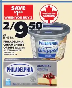 Loblaws PHILADELPHIA CREAM CHEESE OR DIPS, 227/250 offer