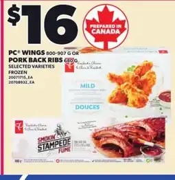 Loblaws PC WINGS 800-907G OR PORK BACK RIBS 680G offer