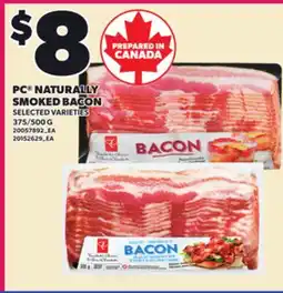 Loblaws PC NATURALLY SMOKED BACON, 375/500G offer