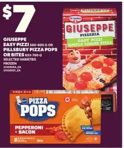 Loblaws GIUSEPPE EASY PIZZI 560-600 PILLSBURY PIZZA POPS OR BITES 693-760 offer