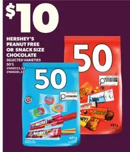 Loblaws HERSHEY'S PEANUT FREE OR SNACK SIZE CHOCOLATE, 50'S offer