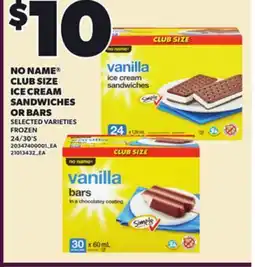 Loblaws NO NAME CLUB SIZE ICE CREAM SANDWICHES OR BARS, 24/30'S offer