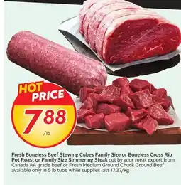 Sobeys Fresh Boneless Beef Stewing Cubes Family Size or Boneless Cross Rib Pot Roast or Steak offer