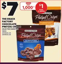 Loblaws THE SNACK FACTORY CHOCOLATE PRETZEL CRISPS, 155G offer