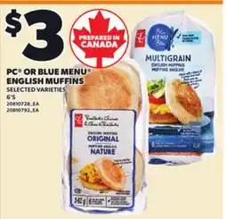 Loblaws PC OR BLUE MENU ENGLISH MUFFINS, 6'S offer