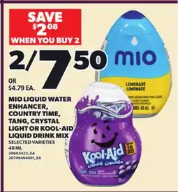 Loblaws MIO LIQUID WATER ENHANCER, COUNTRY TIME, TANG, CRYSTAL LIGHT OR KOOL-AID LIQUID DRINK MIX, 48ML offer
